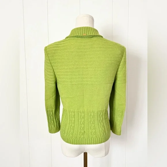 Vintage St. John Bright Green Santana Knit Button Down Crop Cardigan P